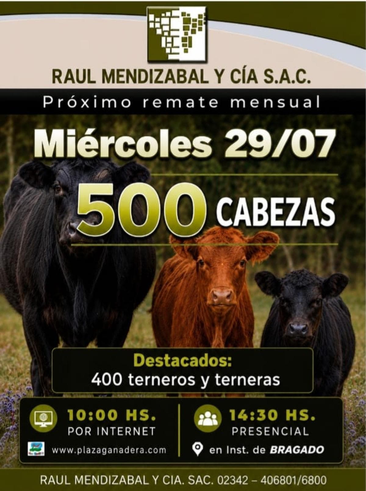 10.00Hs por Internet Invernada / 14.30hs Faena en Instalaciones feria